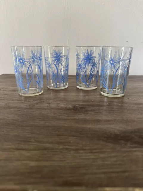 Set Of 4 Vintage Swanky Swig Light Blue Corn Flower Juice Glasses 3.5”T