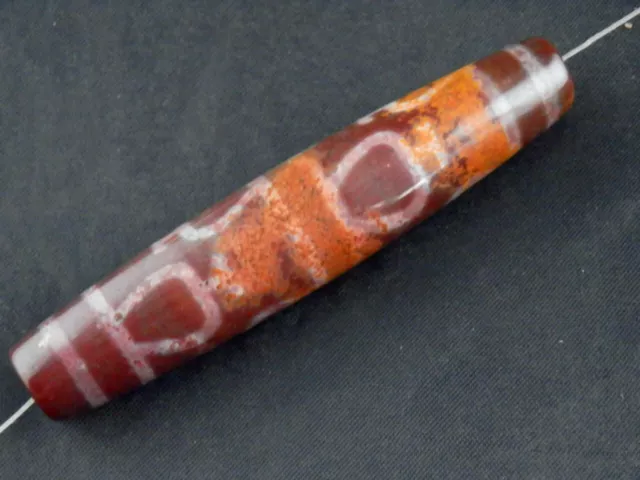 Beautiful Pure Large Tibetan Natural Old Cinnabar Agate Dzi *8Aquarius* Bead B71