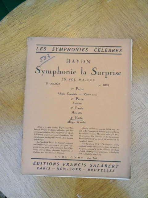Partition Symphonie la Surprise en Sol Majeur Haydn Salabert Sheet music 4ème Pa