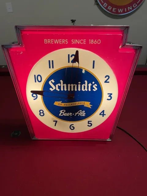 Vintage Schmidt's Beer Sign Keystone Lighted Clock