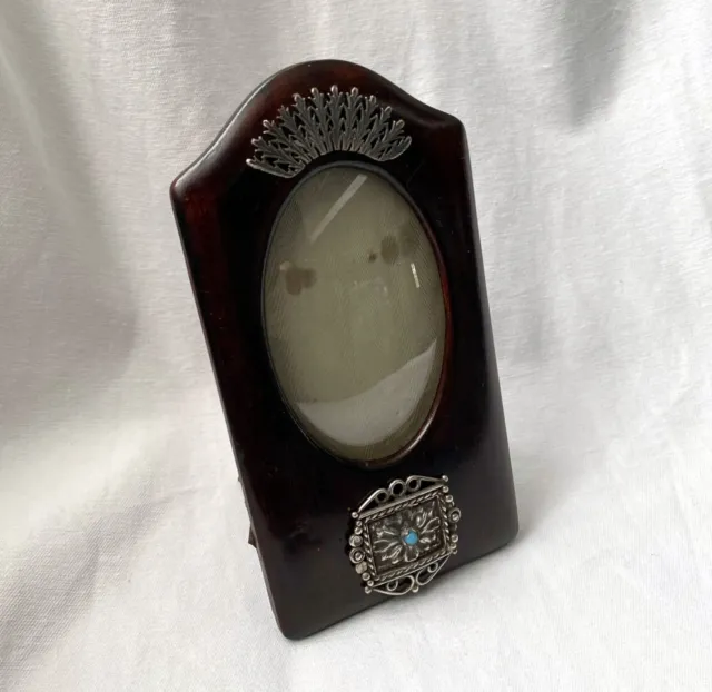 FABERGE Antique Imperial Photo Frame Karelian birch with turquoise, 84 silver