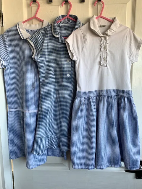girls dress bundle x2 age 8 years school uniform blue gingham check summer skirt