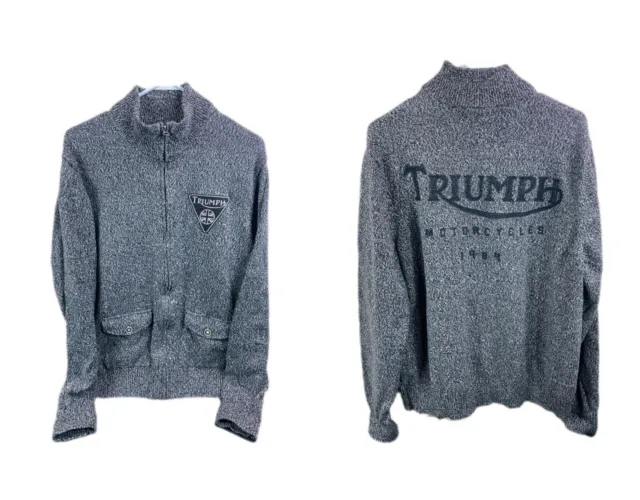 Triumph Motorcycles Lucky Brand Embroidered Knit Sweater Jacket Full Zip Sz XXL