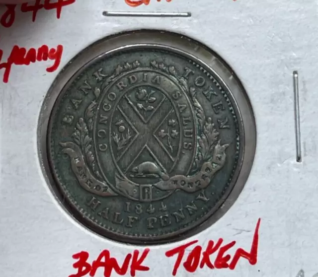 1844 Montreal Canada 1/2 Half Penny Token  bg