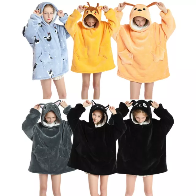 Kids Girls Winter Hoodie Nightwear Fleece Blanket Boys Comfy Hooded Pullover AU 2