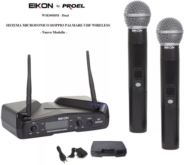 Proel EIKON WM300DM DUAL DOPPIO RADIOMICROFONO UHF + 2 PALMARI GELATO WIRELESS