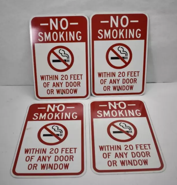 Lot of 4 No Smoking Within 20' Reflective Aluminum Signs 12" x 18" Red/White