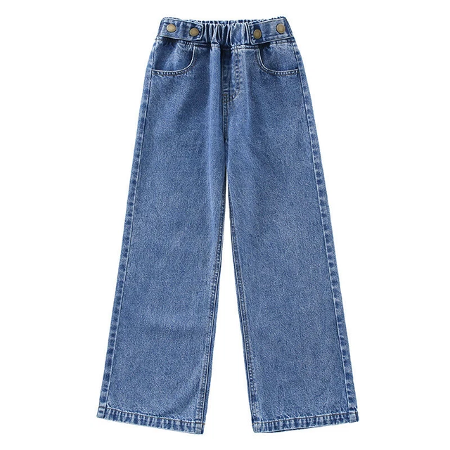 Bambine Largo Gamba Jeans Elastico Vita Pantaloni Denim 3-13 Years