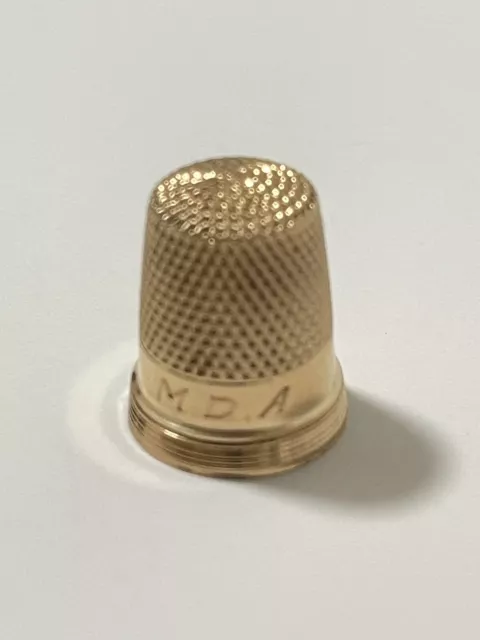 Vintage Solid 14K Yellow Gold Thimble  MDA Initial Monogram (4.66 g) Size 7 3