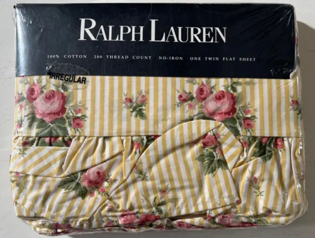 New Ralph Lauren Sophie Floral Yellow Ruffled Twin Flat Sheet Irregular Nip
