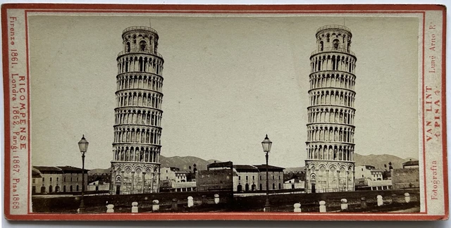 Italien Pisa Der -umfang c1865 Foto Van Lint Stereo Albumin Vintage P81Ln
