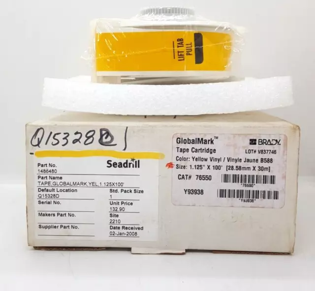 Brady GlobalMark YELLOW VINYL LABEL TAPE CARTRIDGE B588 1.125 X 100 76550