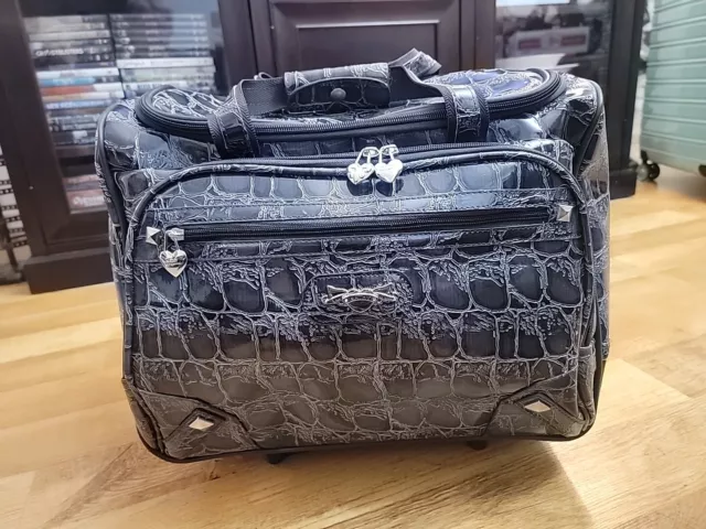 Kathy Van Zeeland Gray Croc Wheeled Rollong Tote Laptop Bag Breifcase
