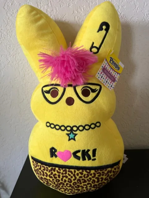 2024 PEEPS Easter Bunny 15" YELLOW EMO Punk ROCK Rabbit Plush NEW + Tag