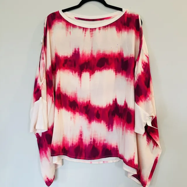 Juicy Couture Tie-Dye Print Loose-Fit Pullover Top XL Cold-Shoulder Poncho.B79