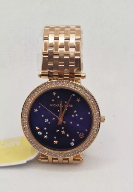 Michael Kors Mk3728 Darci Ladies Rose Gold And Blue Watch New