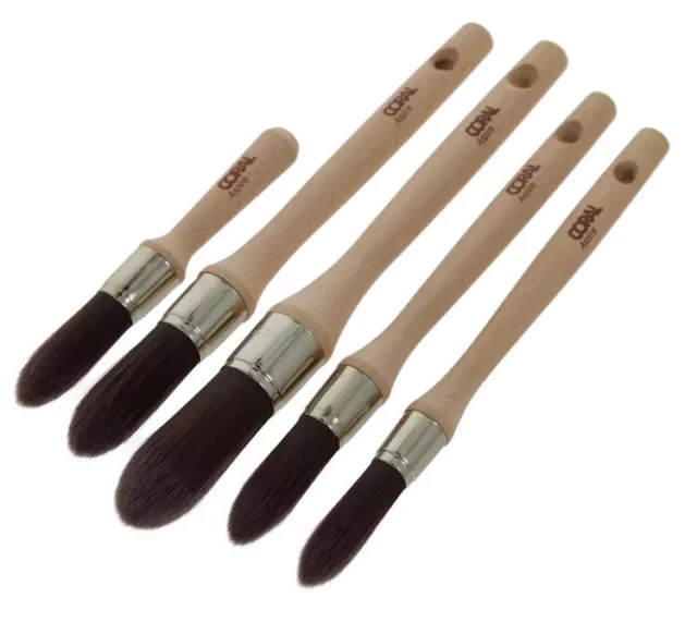 Coral Round Sash Paint Brush Aspire Synthetic Detail Pointed Stubby Set 5 Piece 2