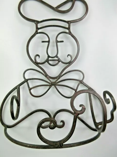 Chef Figural Wine Bottle Holder Wrought Iron Brown Free Standing Kitchen Decor