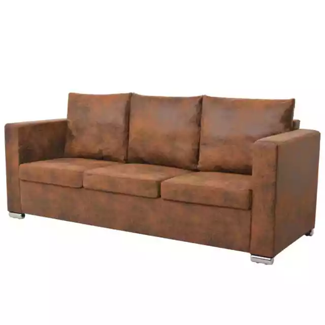 Chesterfield 3-Seater Sofa Lounge Couch Chair Faux Suede Leather Vintage Brown