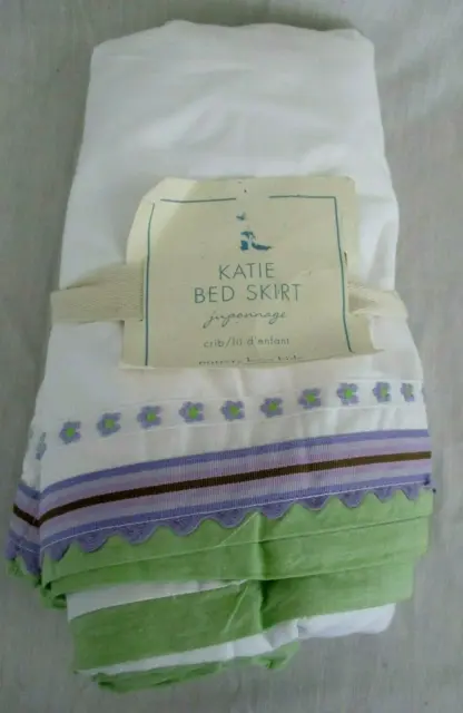 Falda cama de cuna Katie Pottery Barn para niños algodón 28"" x 52"" nueva con etiquetas blanca púrpura verde