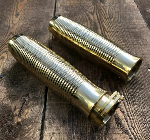 Bobber Chopper Custom Solid Brass Handlebar Throttle Grips 1" Ribbed Grooved