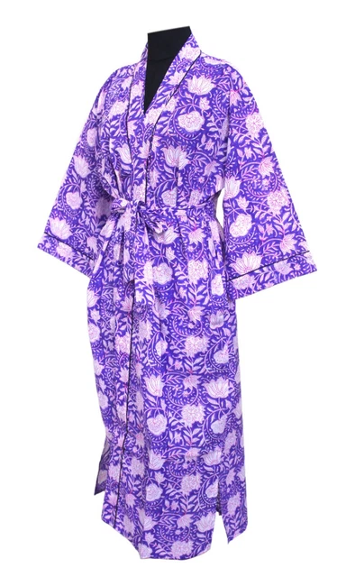 Indian Hand Block Printed Cotton Kimono Robe, Floral Print Bridesmaid Dress