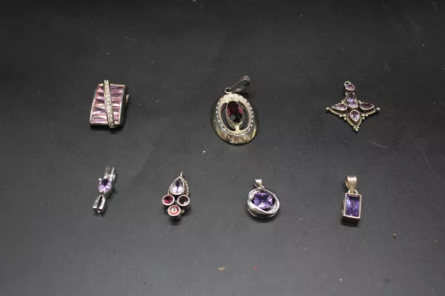 T x7 Vintage Sterling Silver 925 Pendants Inc. Amethyst, Garnet, CZ etc 24g