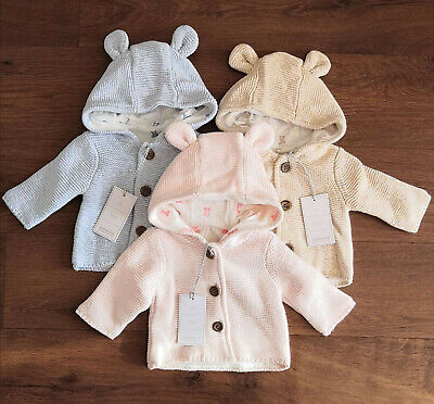 Mothercare Baby Boys Girls Unisex Bear Hooded Cardigans Oatmeal Pink Blue NEW