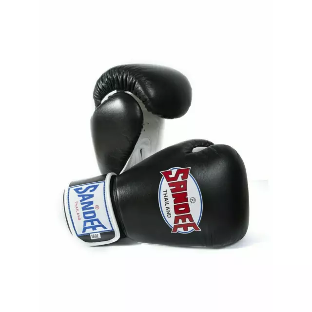 Sandee Boxing Gloves Muay Thai Sparring Authentic Leather Black & White