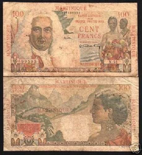 Martinique 100 Francs P31 1947 Mountain Money Bill French Colony  Bank Note