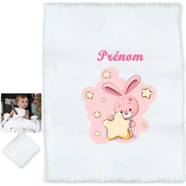 plaid lapin bébé personnalisé cadeau naissance texte choix réf 30