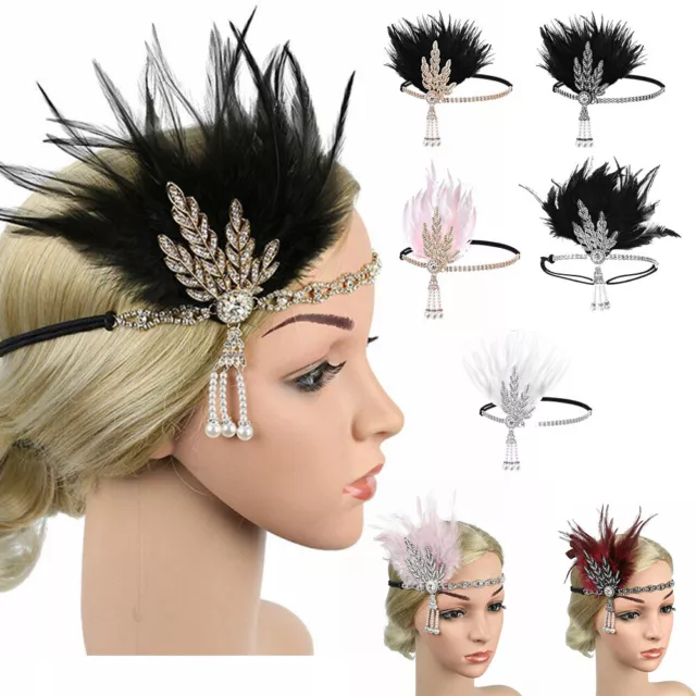 1920s Feather Headband Bridal Great Gatsby Flapper Headpiece Hair Accessories