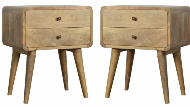 Bedside Tables Cabinets Retro Mid Century Pair Nordic Style Oakish finish