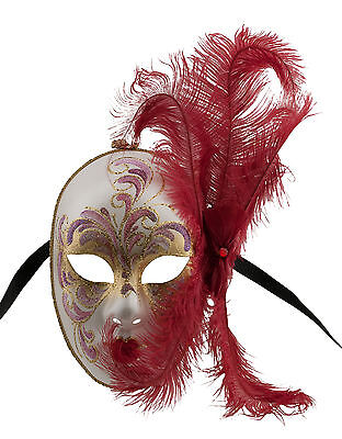 Mask from Venice Face Volto IN Feathers Ostrich Golden Red Mask Venetian 1410