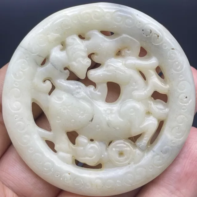 Excellent ancient Mughal era unique jade carved wild animal scene