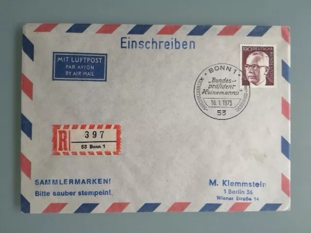 BRD FDC MiNr 732  RECO Bundespräsident Gustav Heinemann