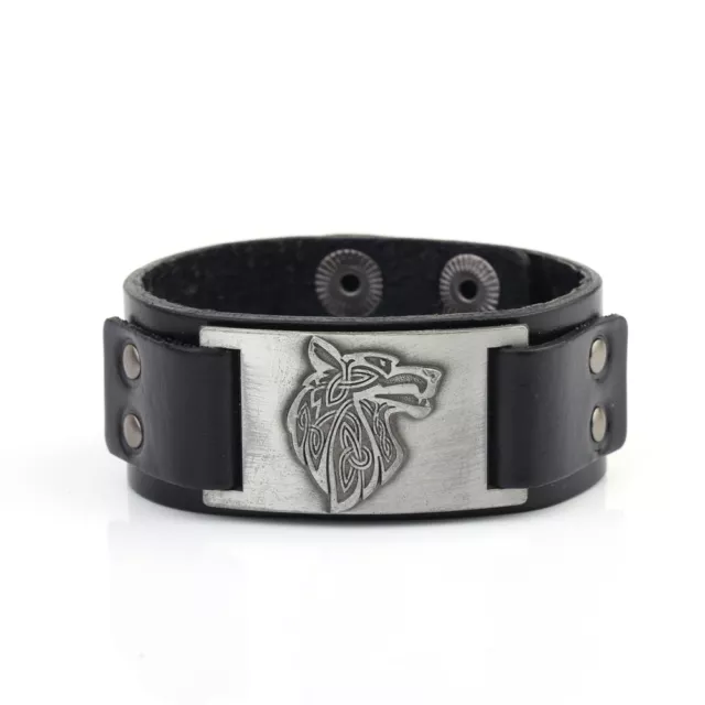 Fenrir Animal Wolf Leather Cuffs Bracelets For Women Wristband Men Viking Bangle