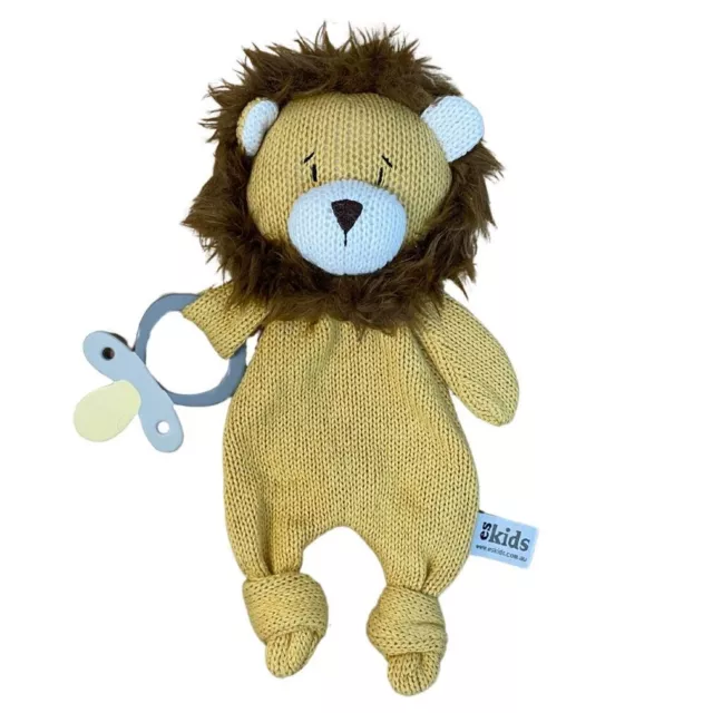 Knitted Lion Baby Comforter Soft Toy with Dummy Holder 12"/30cm ES Kids