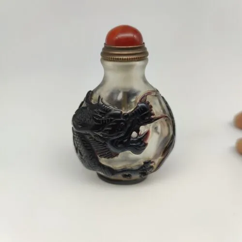 Chinese Old Beijing Glaze Carved Dragon Snuff Bottle Collectibles Curio Art