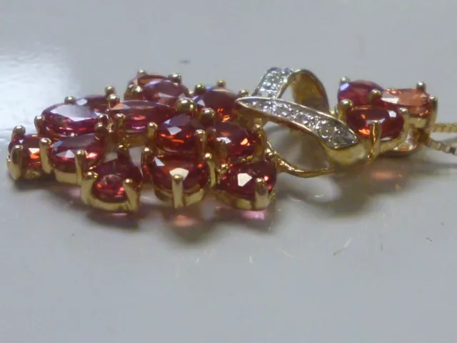10K YG Red Saphir et Diamant Coeur Pendentif/Charme sur une Boîte 14K Lien 18" Chaîne 3