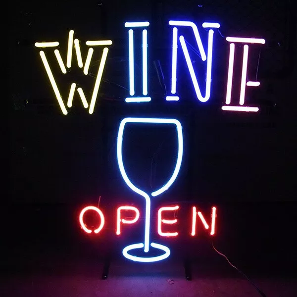 Wine Glass Open Neon Sign Light Tiki Bar Wall Decor Nightlight Artwork 19"x15"