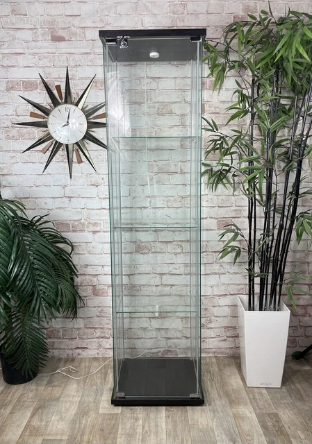 IKEA DETOLF GLASS & Black wood Display Cabinet Shelf Unit Shop Shelving ...
