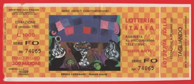 Biglietto Lotteria Italia Capodanno Scacco Matto Anno 1980 Con Tagliando Fo74065
