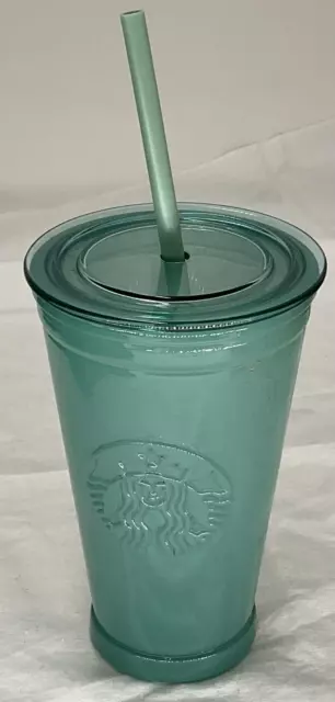 Starbucks Mint Green Embossed Siren Recycled Glass Cold Tumbler 16 Ounces