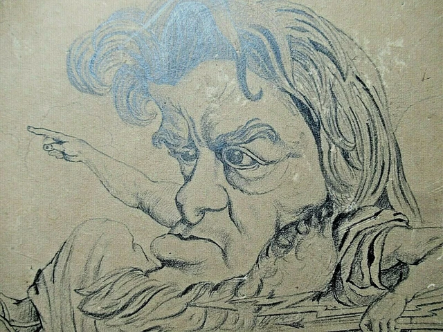 Dessin Original Au Crayon - Caricature Portrait De Victor Hugo Par PEPIN (1842-1927) - Daté 1915 - Art Vintage