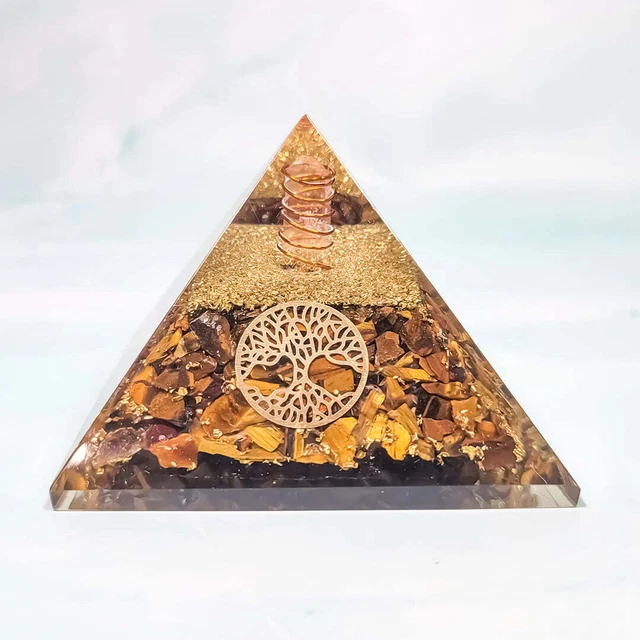 Orgonite Energy Generator Pyramid - Tiger Eye - Tree of Life - Aprox. 3 inches