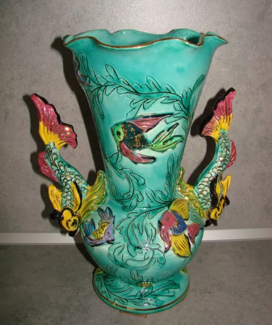 Vintage grand vase aux poissons signé MONAZUR TG1 - Ceramique - Monaco