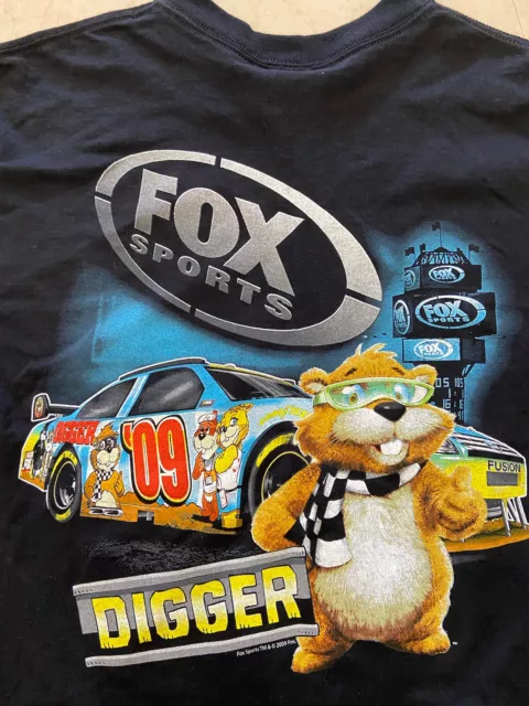 Vintage Nascar Shirt Men Medium Digger Mascot Fox Sports Black Double Sided