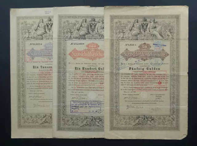 Austria - Austrian Imperial Loan - 1868 - 5% bond for 50, 100 and 1000 gulden