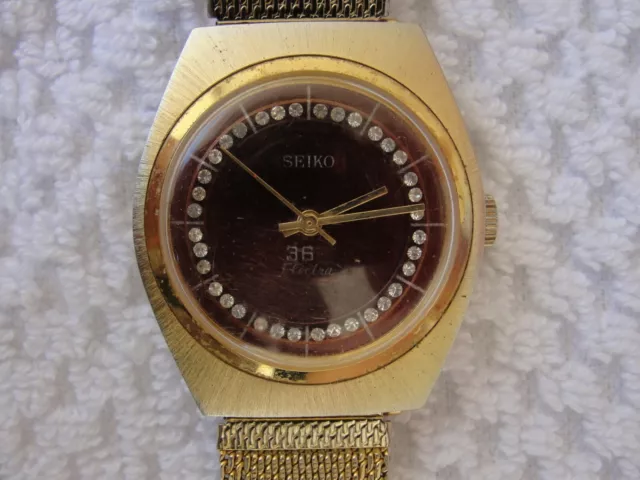 Montre homme vintage Seiko plaquée or strass Electra 360 3